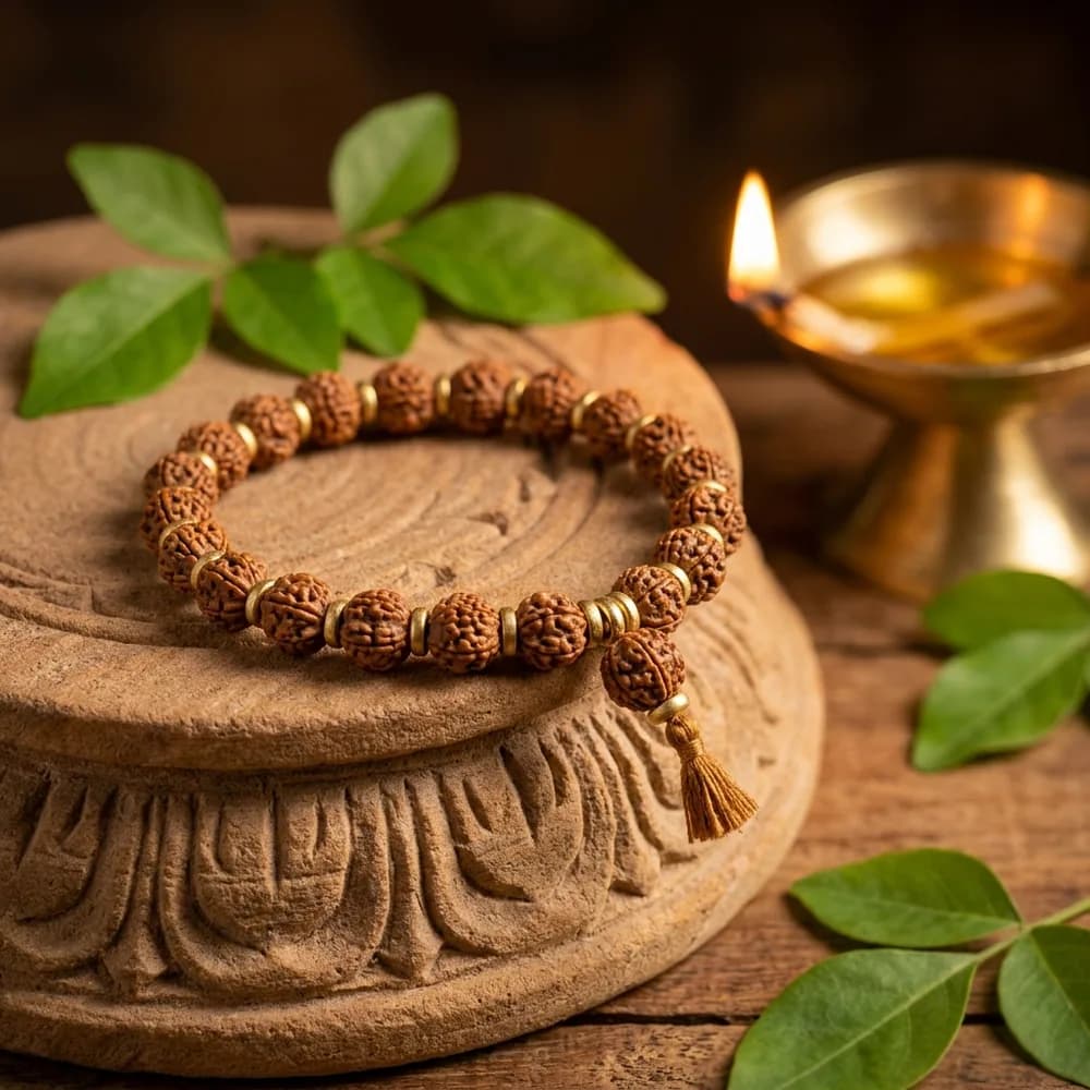 Authentic 5 Mukhi Panchmukhi Rudraksha Bracelet on Brass Tray